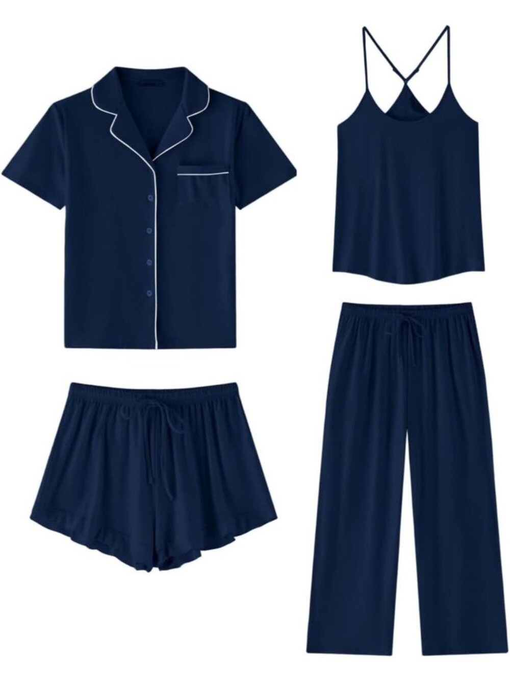 Cozy 4-Piece Women's Pajama Set, Cute Ruffle Shorts & Cami Top, Soft PJs